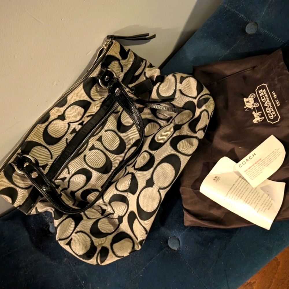 Coach Purse, Black And Silver